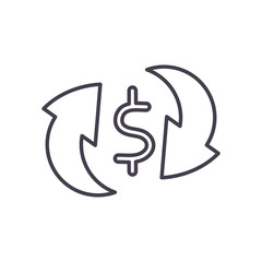 dollar symbol inside arrrows line style icon vector design