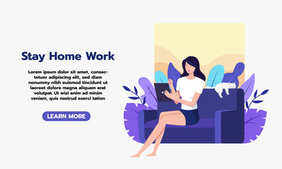 Banner Women working online at home of self-isolation