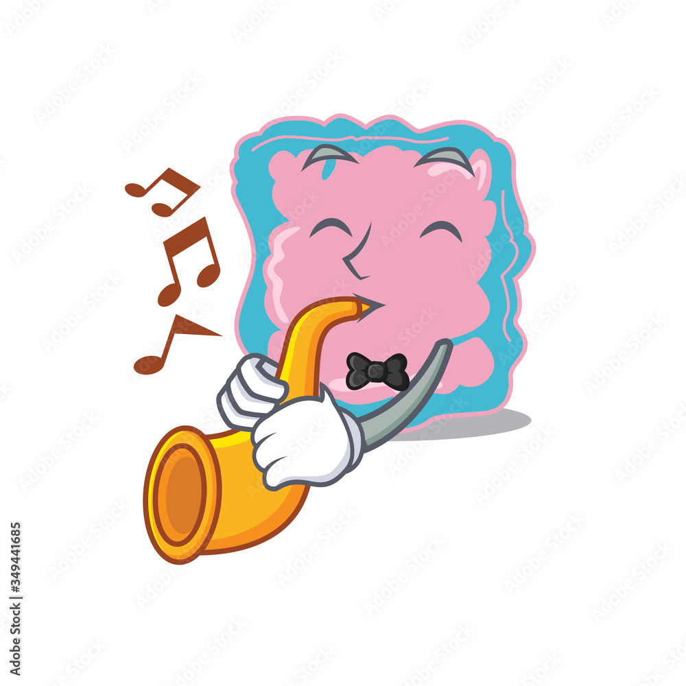 Sticker Intestine musician of cartoon design playing a trumpet