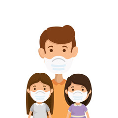 father with daughters using face mask vector illustration design