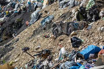 Pollution concept garbage pile in trash, waste dump or a landfill, waste from household, global warning