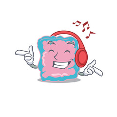 Intestine Cartoon design concept listening music on headphone