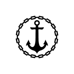 Sea anchor with chain icon isolated on white background