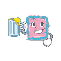 A cartoon concept of intestine with a glass of beer