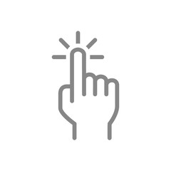 Click with one finger line icon. Cursor pointer, touch screen hand gesture symbol