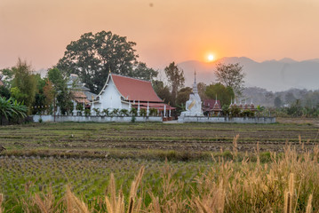 Northern Thailand During the Burning Season causes a beautiful sunset