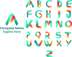 creative Design vector Font of twisted Ribbon for Title, Header, Lettering, Logo. Funny Entertainment Active Sport Technology areas Typeface. Colourful rounded Letters and Numbers.