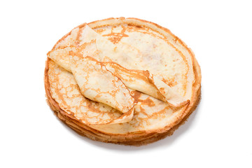 Crepes, thin pancakes isolated on white background