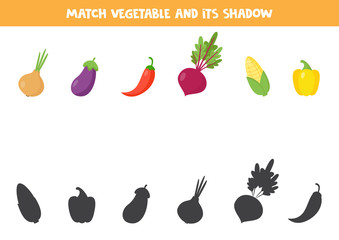 Find the correct shadow of vegetables. Set of healthy products.