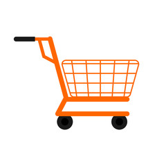 Orange Shopping trolley on white background. Famous icon for any commercial as online shopping or printing media design. Vector illustration with layers.