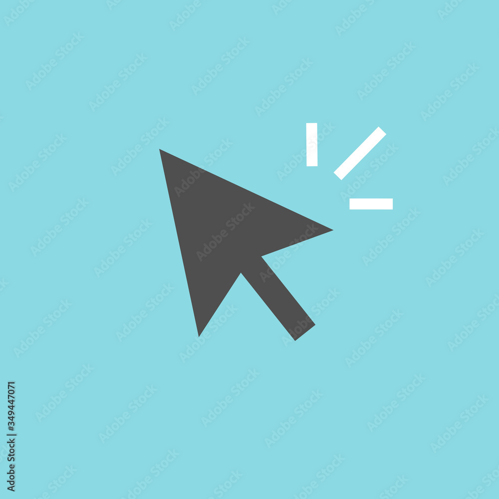 Poster mouse arrow click or cursor pointer clicking vector flat cartoon icon, illustrated modern symbol iso