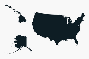 USA United States of America, Alaska and Hawaii isolated vector map silhouette
