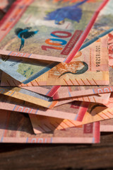 Fototapeta na wymiar Bolivian money called Boliviano, all denominations of paper