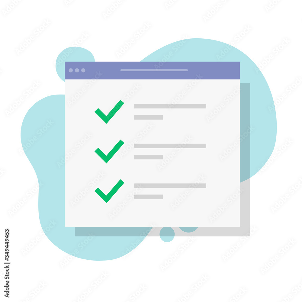  check list online form report on website or web internet survey exam checklist vector flat cartoon, 