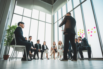 Business People Meeting Conference Discussion Corporate Concept in office. Team of newage Multiethnic Diverse Busy Business People in seminar Concept.