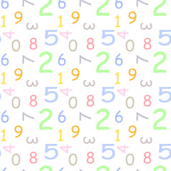 Mathematics background - different numbers in random pattern. Colorful school pattern for children. Multicolor math background for kids. Seamless abstract vector pattern