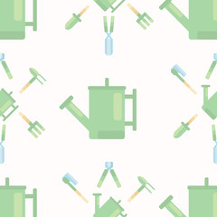 Garden tools pattern: watering can, ax, nippers and chopper. Wrapping.
