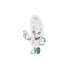 smiling gemmatimonadetes cartoon mascot style with two fingers