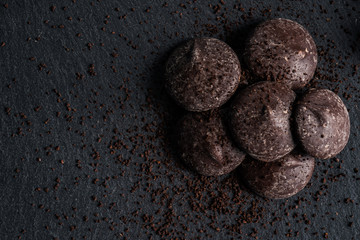 Homemade belgian chocolate. Close-up chocolate. Religious Holiday, The Sugar Feast After Ramadan. Top view. Copy space for text message.