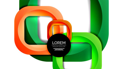 Square geometric vector abstract background, dynamic modern minimal template. Multicolored square shapes with round corners overlapping each other