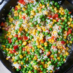 Fry vegetables in a pan. A mixture of different vegetables.