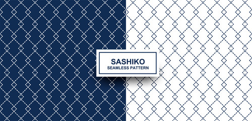 Abstract. Sashiko seamless pattern. line indigo and white background. design for pillow, print, fashion, clothing, fabric, gift wrap. Vector.