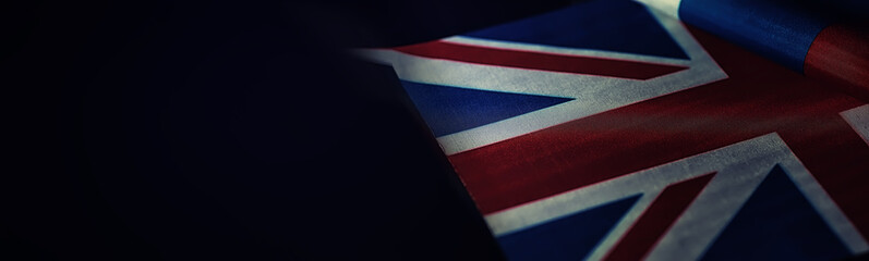 The concept of diplomatic relations. Flag of the United States of America and the Russian...