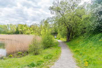 Fototapeta na wymiar Path along Radunia river in Juszkowo, Poland.