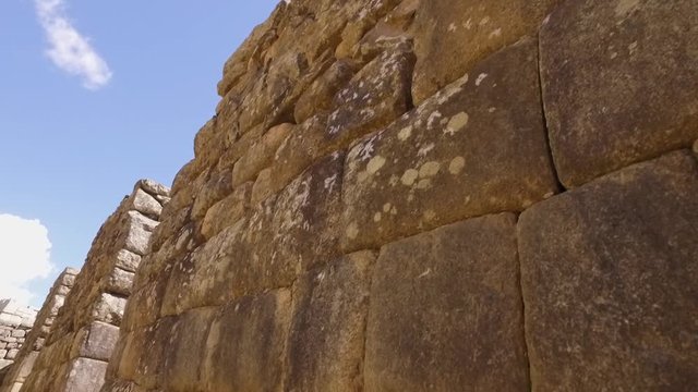 Stone walls in sacred plaza, Machu Picchu, Cusco, Peru
