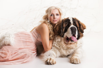 Young Woman And Big Dog