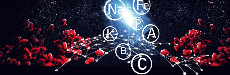 Obraz premium Water drops on ripe sweet pomegranate seeds. Fresh pomegranate background with copy space for your text. Vegan concept.