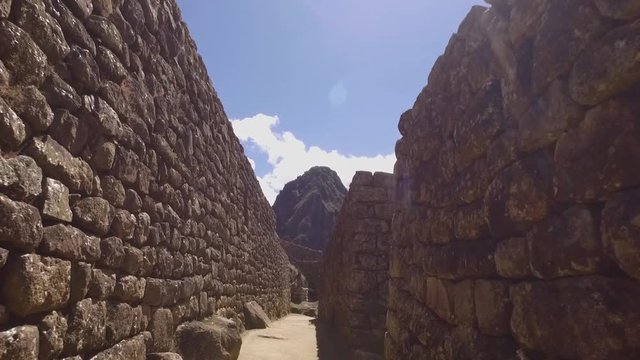 Stone walls in sacred plaza, Machu Picchu, Cusco, Peru