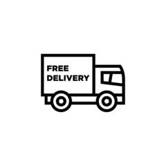 Free delivery shipping Transport truck sign  in outline style on white background 