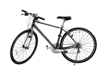 Fototapeta na wymiar Dark grey mountain bike on white isolated background