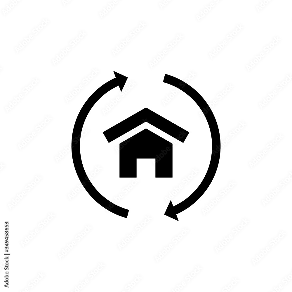 Poster house build and arrows web icon in black flat design on white background