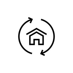 House build and arrows web icon in outline style on white background