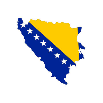 recommend clip art: Map of Bosnia and Herzegovina. Vector design isolated on white background. Shape of Bosnia and Herzegovina map filled up with Bosnia and Herzegovina flag colors.