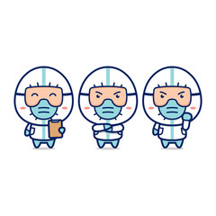 cute doctor nurse medical staff pose set with hazmat suit fight covid corona flu virus bacteria disease