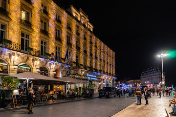 Fototapeta na wymiar Place de la Comedie at night in Bordeaux, France