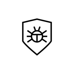 icon of antivirus, shield, protection, virus in outline style on white background
