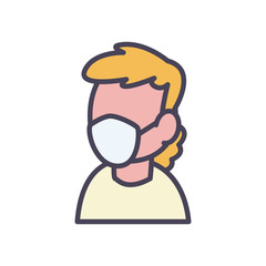 Man avatar with medical mask fill style icon vector design