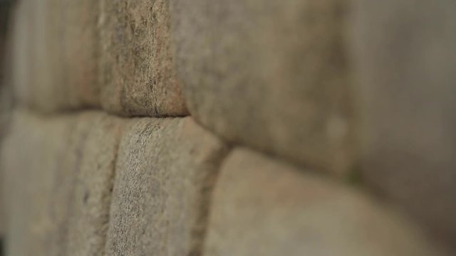 Focus shift, stone walls in sacred plaza, Machu Picchu, Cusco, Peru