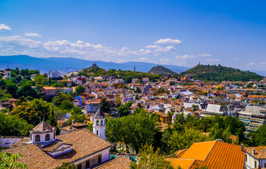Panorama view of the city of Plovdiv, Bulgaria from Nebet Tepe hill