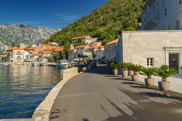 Fototapeta na wymiar Sunny morning view of old town Perast of the Kotor bay, Montenegro.
