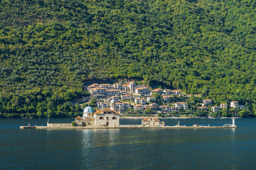 Sunny morning view of old town Perast of the Kotor bay, Montenegro.