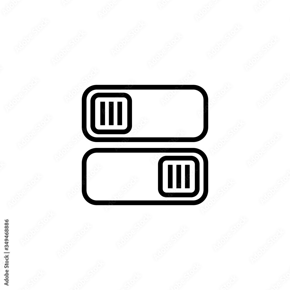 Poster toggle switch icon , on and off position symbols in outline style on white background