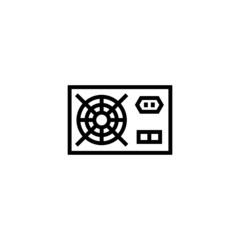 Computer power supply icon in outline style on white background