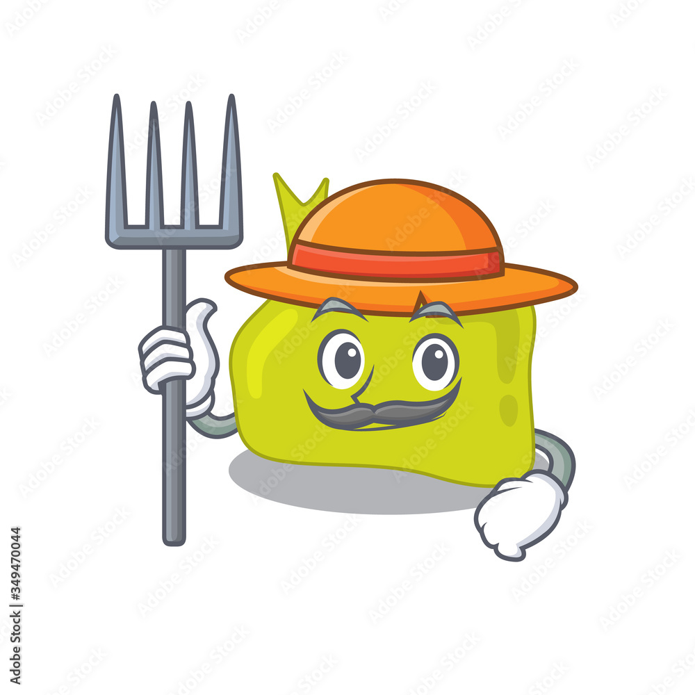 Poster pituitary mascot design working as a farmer wearing a hat