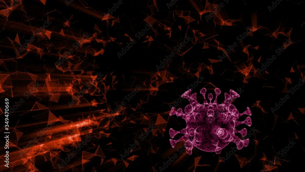 Poster a microscopic single cell in the environment of glowing red triangles network.