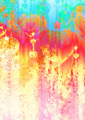 hearts and stars on the grunge texture